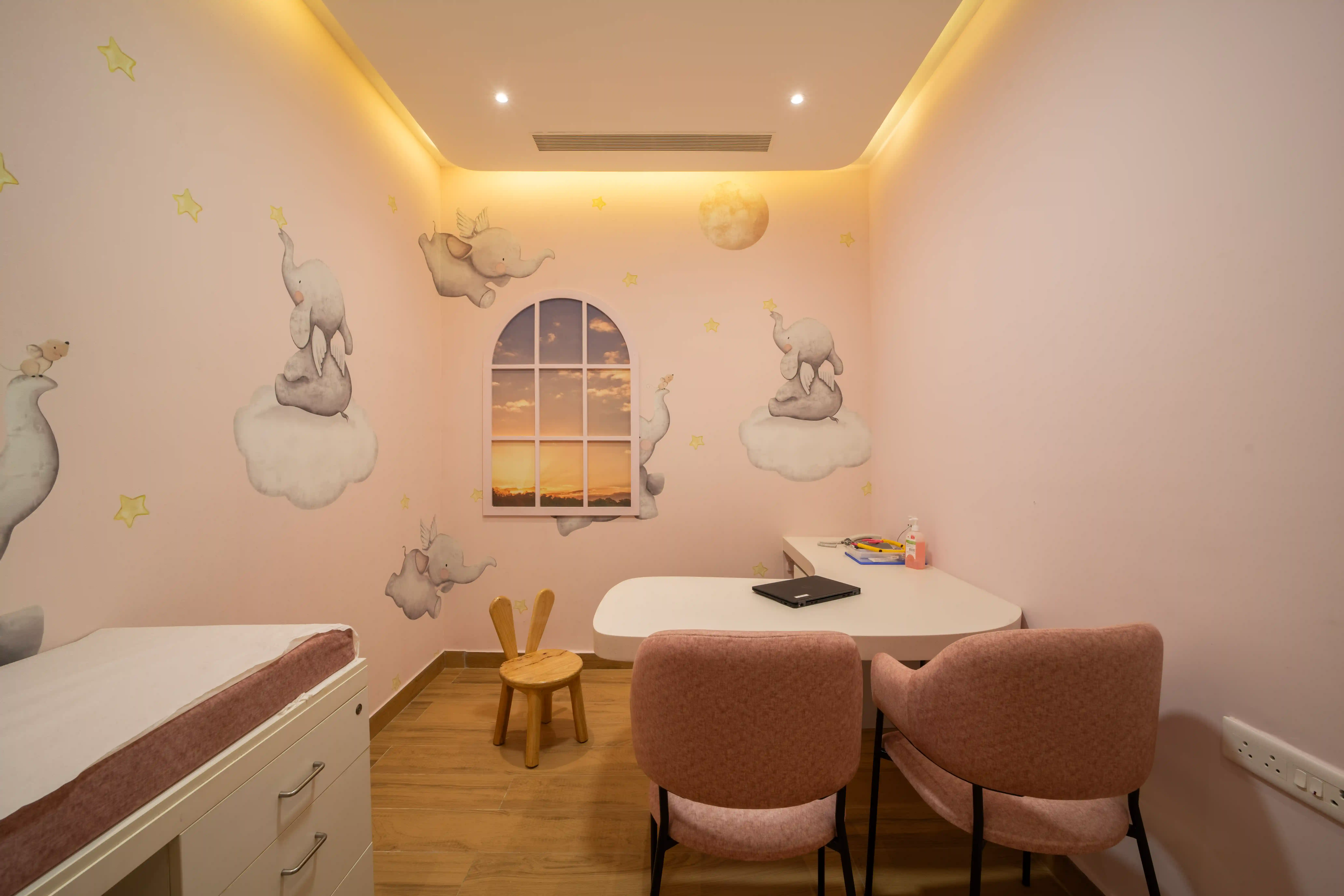Kids-friendly reception and waiting area at HealthLand pediatric clinic in Whitefield, Bangalore